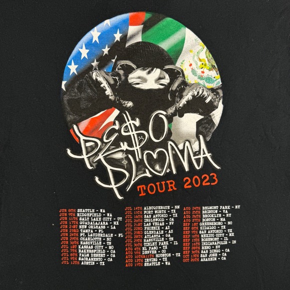 Peso Pluma Tour 2023 Black Graphic T-Shirt Mens XL Corridos Tumbados Concert Tee - Picture 3 of 4